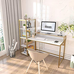Escritorio De Computadora Con 5 Estantes De Metal Dorado. - comprar online
