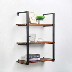 Estantería Flotante De Metal Negro Y Madera Marrón 3 Niveles - tienda online