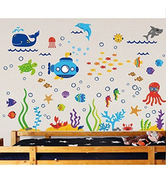 Adhesivo Decorativo Para Pared, Diseño De Mar Azul Profundo - comprar online