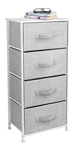 Cómoda Con 4 Cajones De Madera Y Tela Color Gris, 4 Unidades