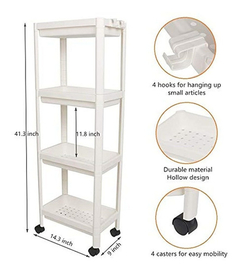 Estantería Móvil De Plástico Color Blanco De 4 Niveles. - comprar online