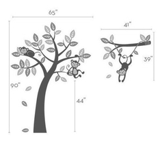 3 Mono Árbol Y Rama Vid - Bebé Vivero Vinilo Wall Decal - Danielle's Store