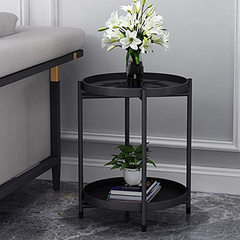 Mesa Auxiliar De Metal Color Negro De 2 Niveles. - tienda online