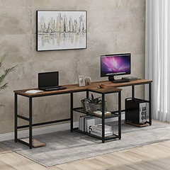 Escritorio Para Pc Con Estante De Metal Negro-madera Marrón.