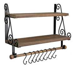 Estantería Flotante De Metal Y Madera Marrón/2 Niveles.