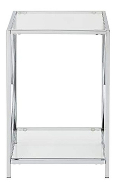 Mesa Auxiliar De Metal Color Plateado Y Cristal Transparente - Danielle's Store