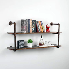 Estantería Flotante De Metal Y Madera Color Negro/2 Unidades - comprar online