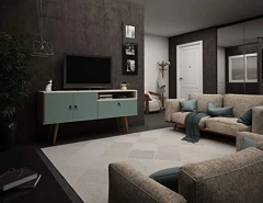 Mueble Para Tv Con Estante De Madera Verde-blanco De 53.94in - comprar online