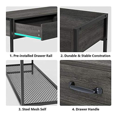 Mesa Auxiliar De Metal Y Madera Color Negro/2 Niveles. - Danielle's Store