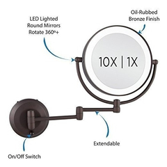 Zadro 10x / 1x Aumento Inalámbrico Espejo De Pared De Doble - Danielle's Store
