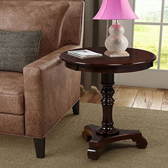 Mesa Auxiliar Redonda De Madera Maciza Color Marrón.