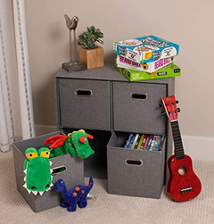 Estanteria Plegable De Tela Color Gris Con 4 Canastos. - comprar online