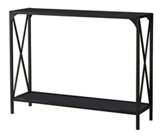 Mesa Auxiliar De Metal Marrón Y Cristal Negro De 2 Niveles. en internet