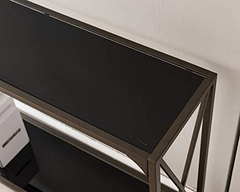 Mesa Auxiliar De Metal Marrón Y Cristal Negro De 2 Niveles. - comprar online