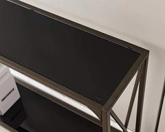 Mesa Auxiliar De Metal Marrón Y Cristal Negro De 2 Niveles. - comprar online