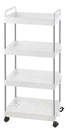 Estantería Móvil De Metal Y Plástico Color Blanco/4 Niveles