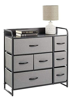 Cómoda De Metal Color Negro Con 7 Cajones De Tela Color Gris