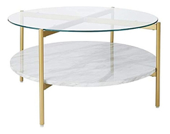 Mesa De Centro De Cristal Con Estante De Mármol Blanco. en internet