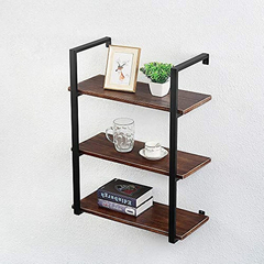 Estantería Flotante De Metal Negro Y Madera Marrón 3 Niveles
