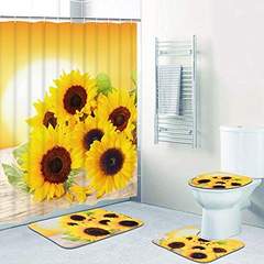 Juego De 4 Cortinas De Ducha De Girasoles Con Alfombra en internet