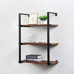Estantería Flotante De Metal Negro Y Madera Marrón 3 Niveles