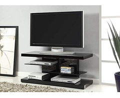 Mueble Para Tv Con Estantes De Vidrio Templado Color Negro.