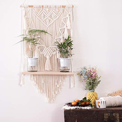 Imagen de Estantería Colgante De Madera Y Macramé, Color Beige