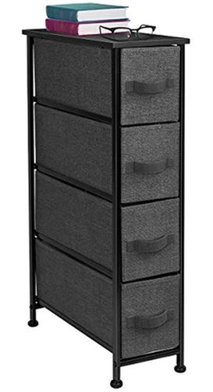 Cómoda Multiusos De Metal Negro Con 4 Canastos De Tela Gris.