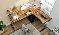 Escritorio En Forma De L Con Estante De Metal Negro Y Madera - tienda online