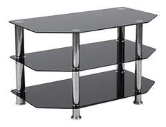 Mueble Para Tv De Cristal Negro Y Metal Color Plateado.