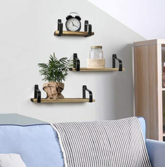 Estantería Flotante De Metal Y Madera Marrón/3 Unidades. - tienda online