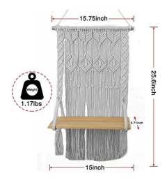 Estantería Colgante De Macramé Y Madera Color Blanco.