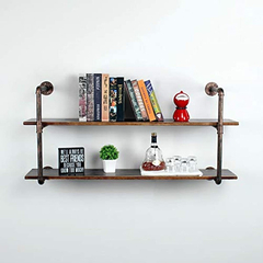 Estantería Flotante De Metal Y Madera Color Negro/2 Unidades