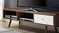 Imagen de Mueble Para Tv Con Estante Y Cajón De Madera Marrón Y Blanco