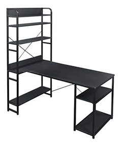 Escritorio Con Estantes De Metal Y Madera Color Negro. - comprar online