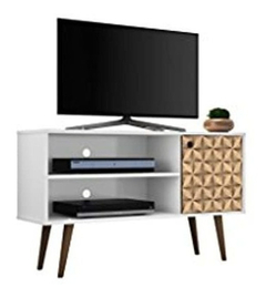 Mueble Para Tv Con Estantes De Madera Color Blanco Y Marrón en internet
