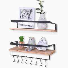Estanteria Flotante De Madera Y Metal,color Marrón/2 Piezas