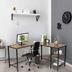 Escritorio Para Pc Con Estantes De Metal Negro-madera Marrón en internet