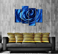 Cuadro Decorativo De 4 Pligues Para Pared Floral, Azul