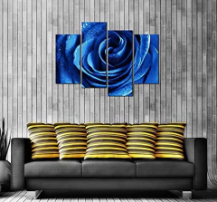 Cuadro Decorativo De 4 Pligues Para Pared Floral, Azul