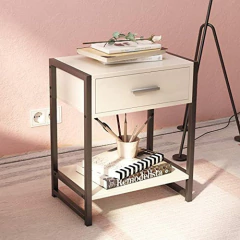 Mesa De Noche Y Cajón Metal Y Madera Marrón/negro 2 Niveles