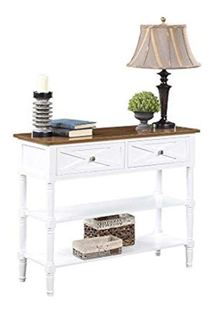 Mesa Auxiliar Con Cajones Y Estantes De Madera Color Blanco. - comprar online