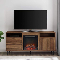 Mueble Para Tv Con Chimenea Eléctrica,de Madera Marrón.