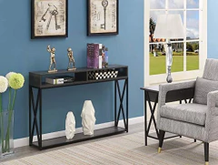 Mesa Lateral Con Estante De Madera Color Negro/2 Niveles en internet