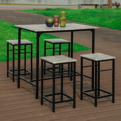 Juego De Comedor Metal Negro Y Mármol Gris De 5 Piezas. - Danielle's Store