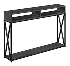 Mesa Lateral Con Estante De Madera Color Negro/2 Niveles