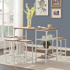Juego Comedor Y Taburetes De Madera Y Metal Color Blanco. - comprar online