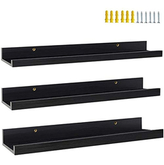 Estantería Flotantes De 3 Niveles, De Metal Color Negro