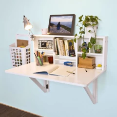 Escritorio Plegable Con Estantes De Madera Color Blanco.