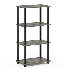 Estanteria Multiusos De Pvc Negro Y Madera Gris De 4 Niveles